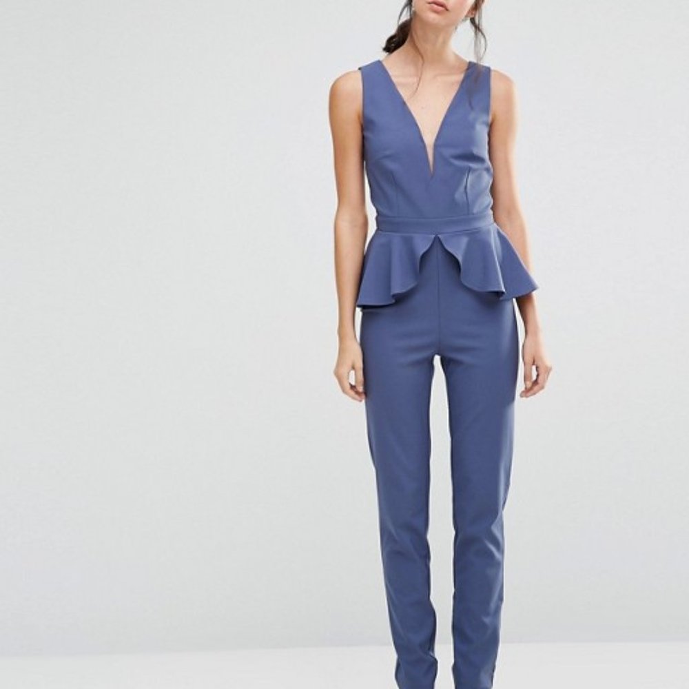 Little Mistress Tall Plunge Peplum Jumpsuit